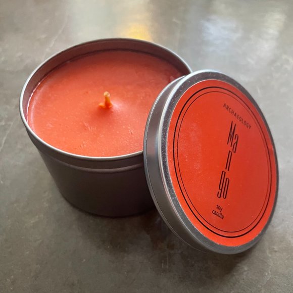 ⭐️ $5 - ARCHAEOLOGY 4 OZ CANDLE - MANGO SCENTED NATURAL SOY CANDLE TIN - Picture 1 of 5